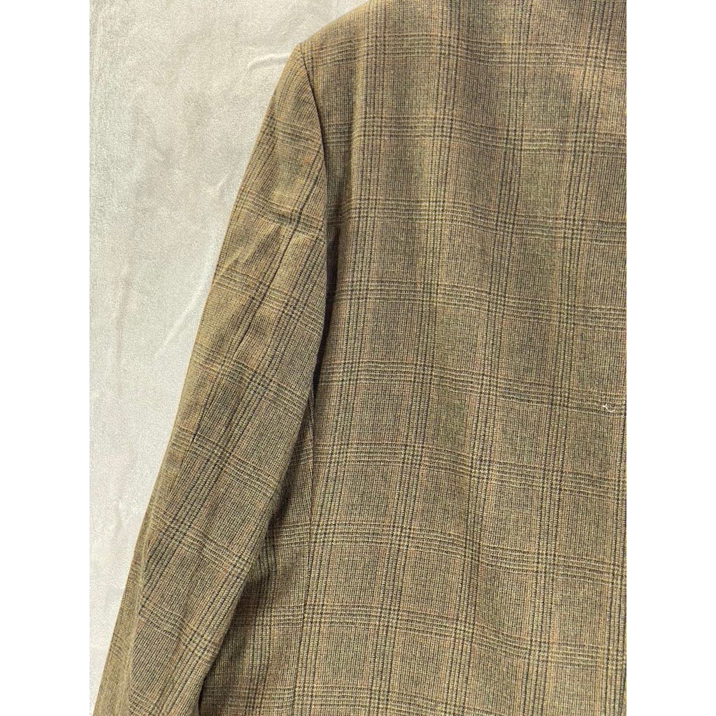 BROOKS BROTHERS 346 Men's Brown Plaid Classic-Fit Two-Button Sport Coat SZ 42R