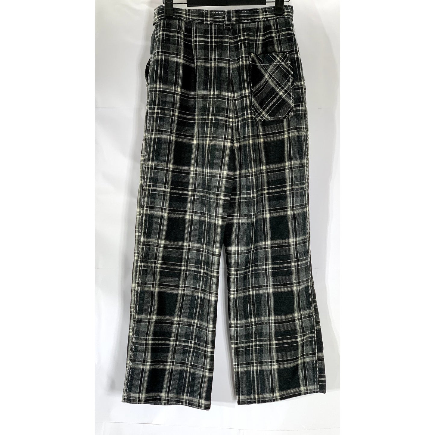 TOPSHOP Women's Black-White Plaid Button-Front Belted Straight-Leg Pant SZ 6