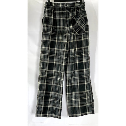 TOPSHOP Women's Black-White Plaid Button-Front Belted Straight-Leg Pant SZ 6
