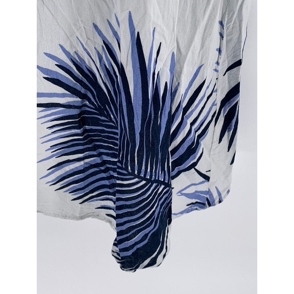 PETAL ROZ Women's White-Blue Tropical Print Maxi A-Line Skirt SZ M