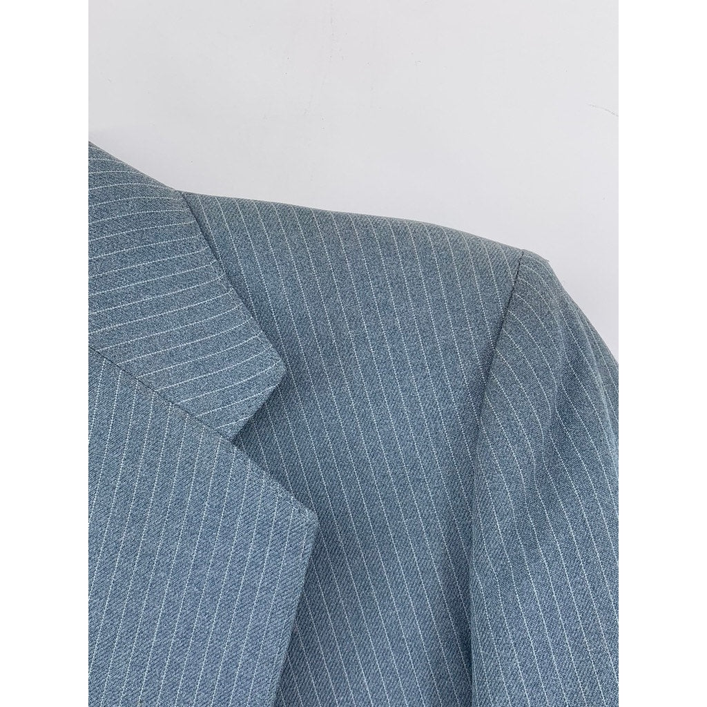 AQUA-SURE Men's Blue Pinstripe Two-Button Regular Fit Blazer SZ L