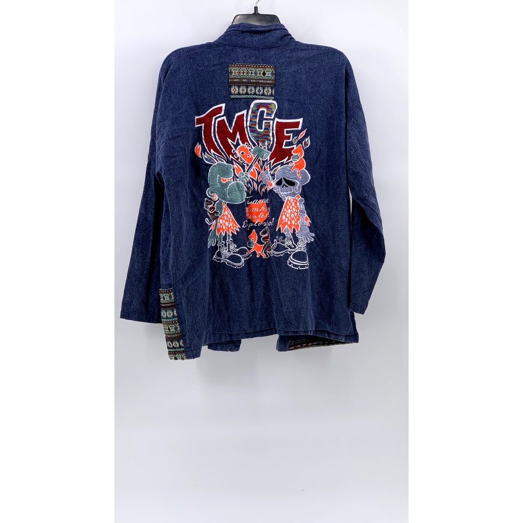 NEPTUNE Unisex Navy Rare TMCE Embroidered Graphic Open-Front Cardigan SZ OS