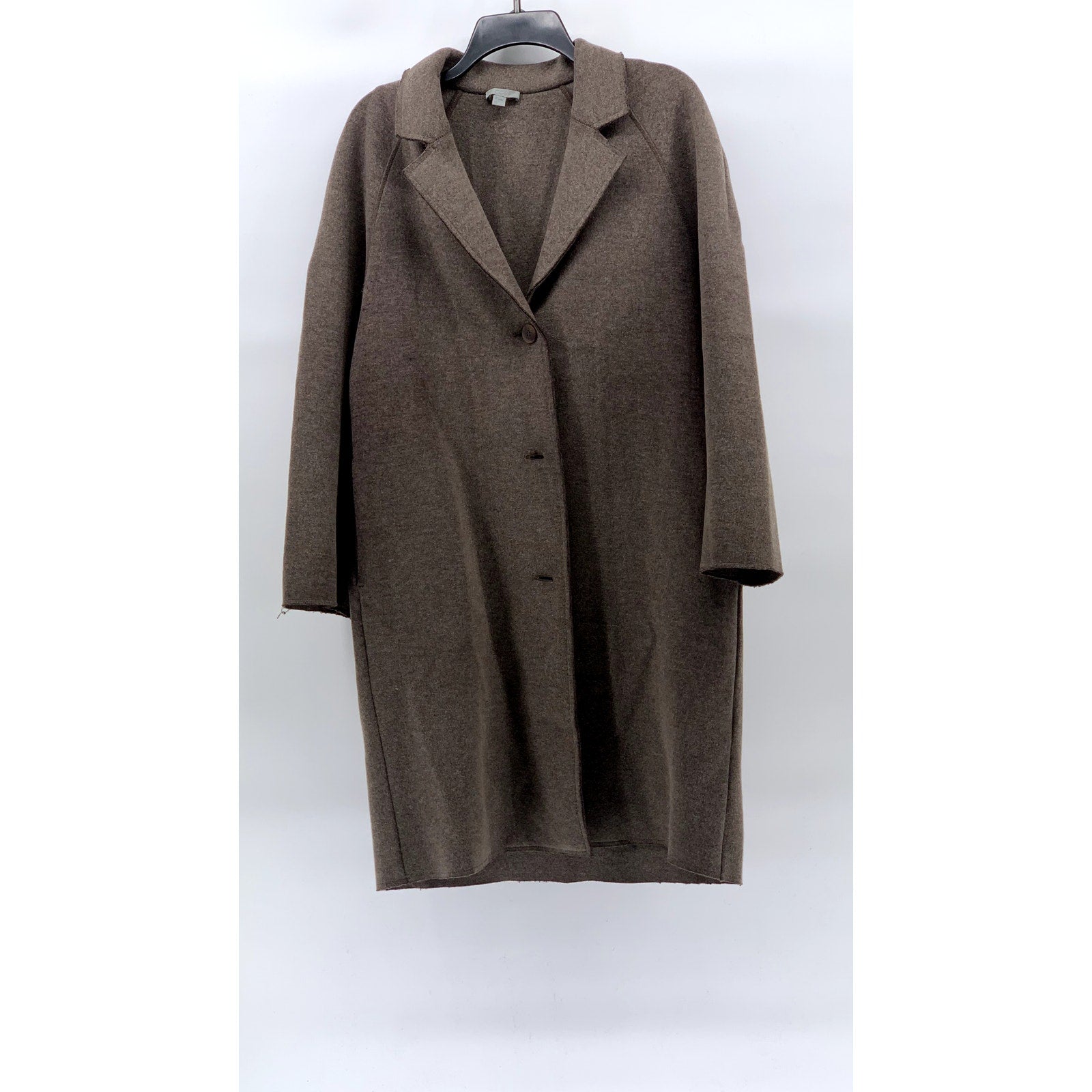 COS Women’s Brown Wool-Blend Three-Button Notch Collar Long Coat SZ S