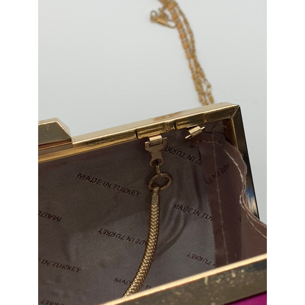 UNBRANDED Women's Purple Satin Boxy Snap Button Removable Strap Clutch Bag