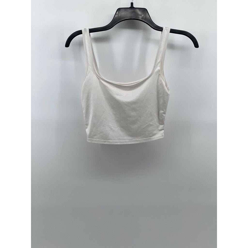 UNBRANDED Women's White Straight-Neck Sleeveless Cropped Top SZ M