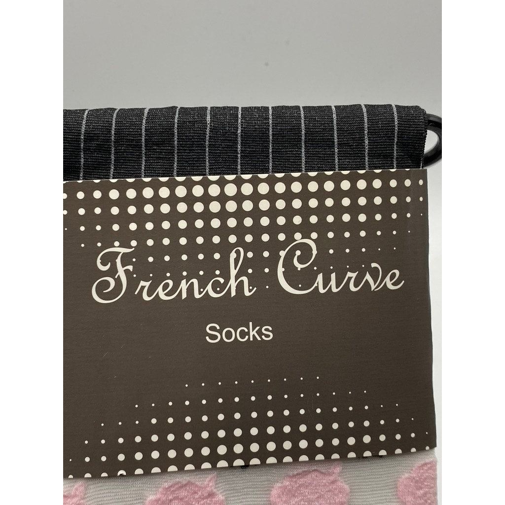 FRENCH CURVE Women's Black-White-Pink Striped Semi Sheer Socks SZ OS