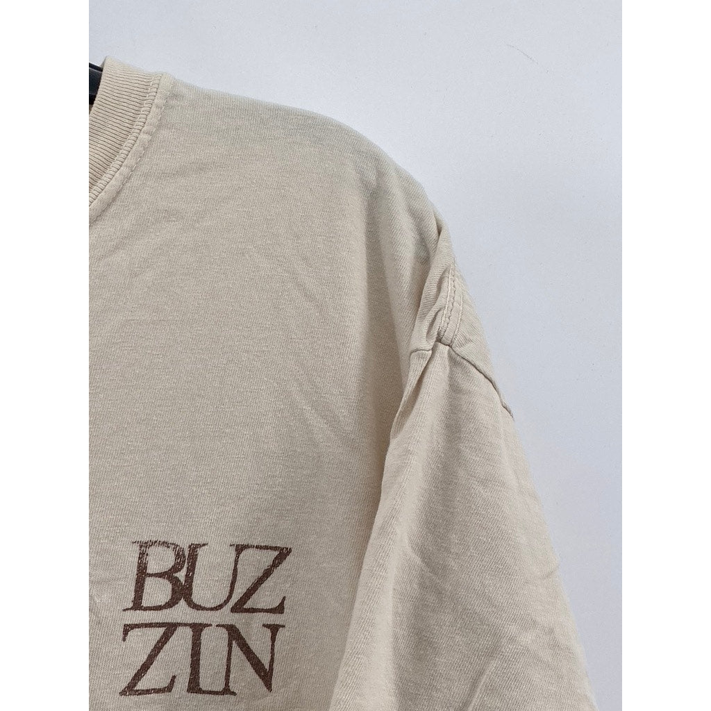 COMFORT COLORS Men's Beige Crewneck Buz-Zin Logo Short Sleeve T-Shirt SZ XL