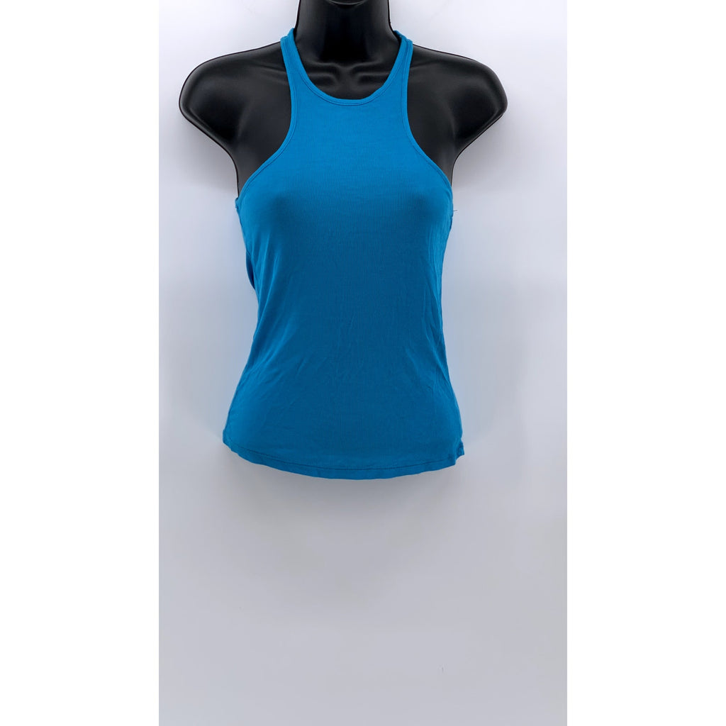 UNBRANDED Women's Blue Ribbed Crewneck Casual Tank Top SZ S