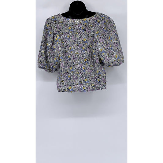 LEVI’S Women’s White Floral Print Button-Up Short Puff Sleeve Crop Top SZ M