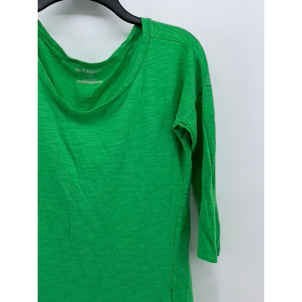 OLD NAVY Women's Dark Green Boatneck 3-4 Sleeve Slub Casual Top SZ S