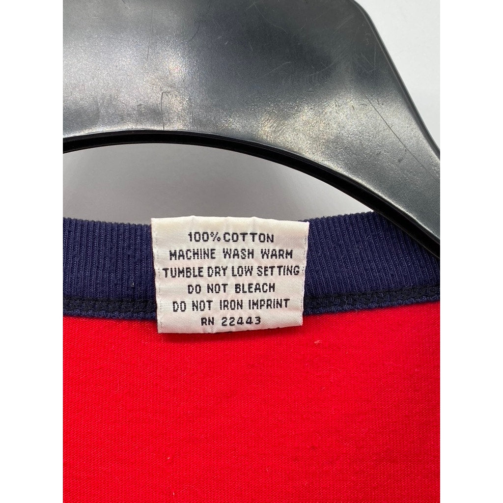 SPORT Women's Red-Blue Graphic Crewneck Short Sleeve Casual Cropped Top SZ XL