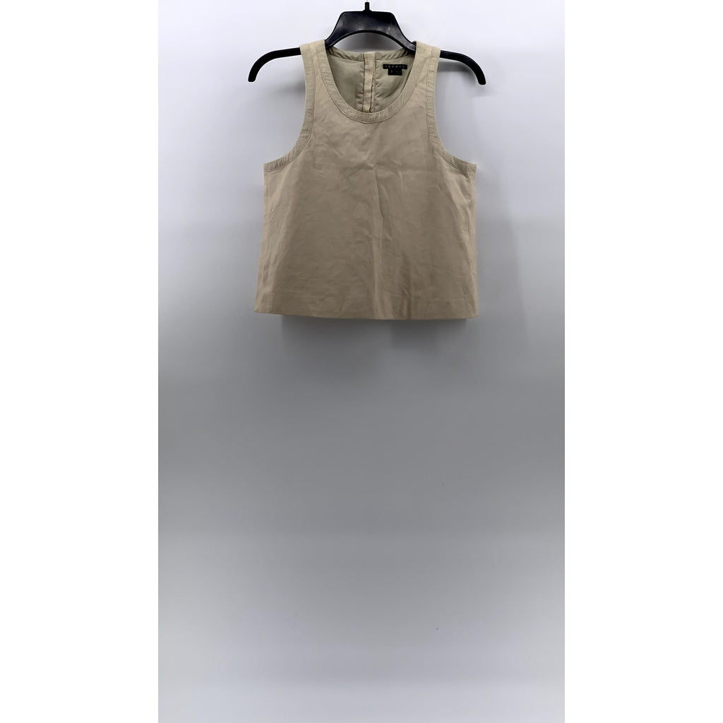 THEORY Women's Beige Scoop-Neck Back Hook Closure Sleeveless Blouse SZ S