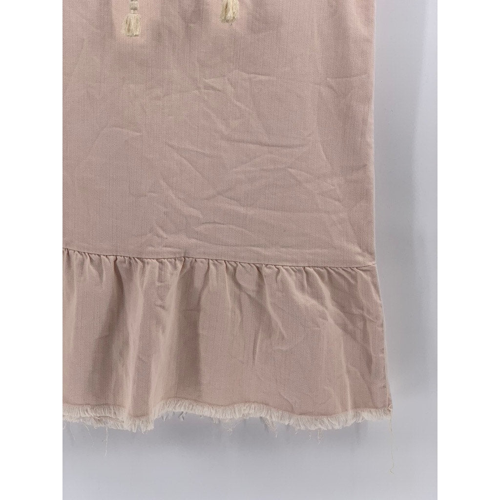 AERIE Women's Light Pink Lace-Up Neck Ruffle-Hem Sleeveless A-Line Dress SZ S