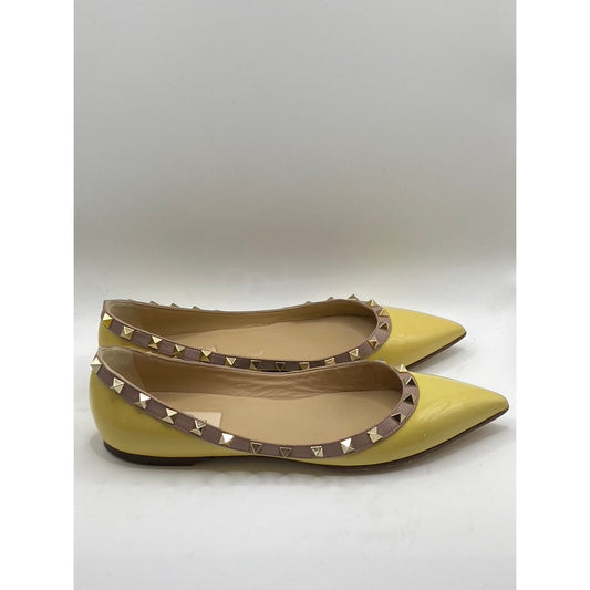 VALENTINO GARAVANI Women's Yellow Patent Leather Rockstud Ballet Flats SZ 9.5