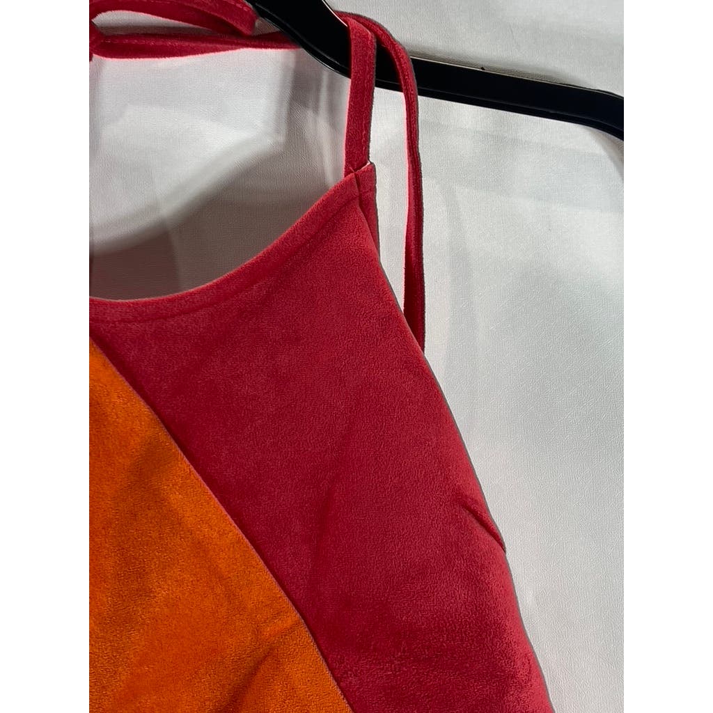 CIDER Women's Red/Pink/Orange Color Patchy Halter Cropped Tank Top SZ S(US4)