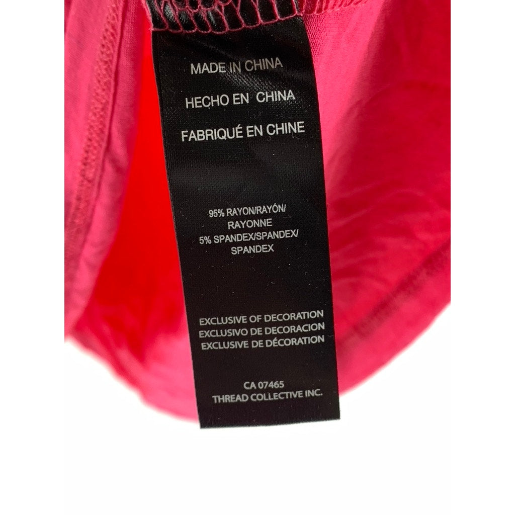 BEBE Women's Hot Pink Rhinestone Embellished Logo Short Sleeve Top SZ L