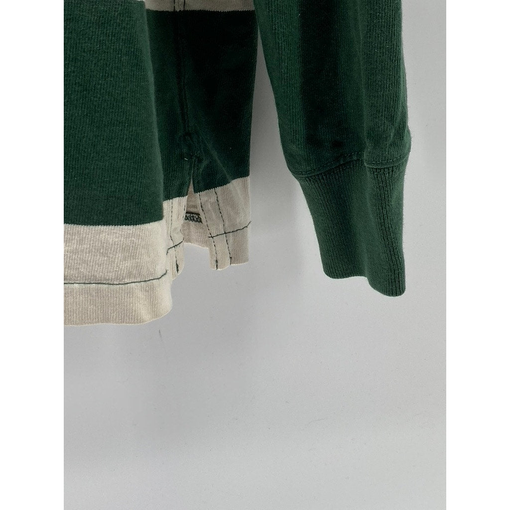 POLO RALPH LAUREN Men's Green-White Striped Custom Fit Rugby Polo Shirt SZ XL