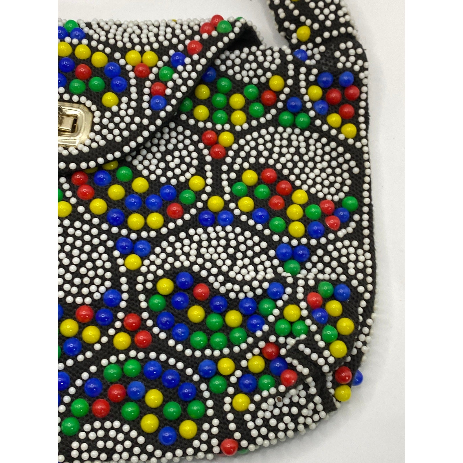 UNBRANDED Women's Vintage Black-Multi Beaded Rainbow Ying-Yang Handbag