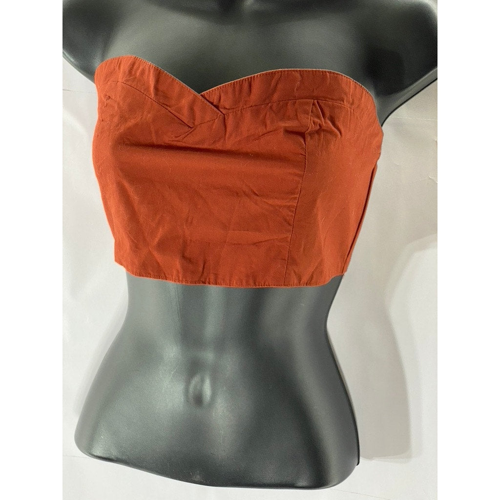 FREE PEOPLE Women's Dark Orange Sweetheart Neck Strapless Tie-Back Crop Top SZ M