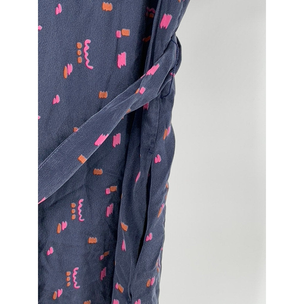 LAFAYETTE 148 NEW YORK Women's Navy Blue Silk Printed Doha Slit Shirtdress SZ M