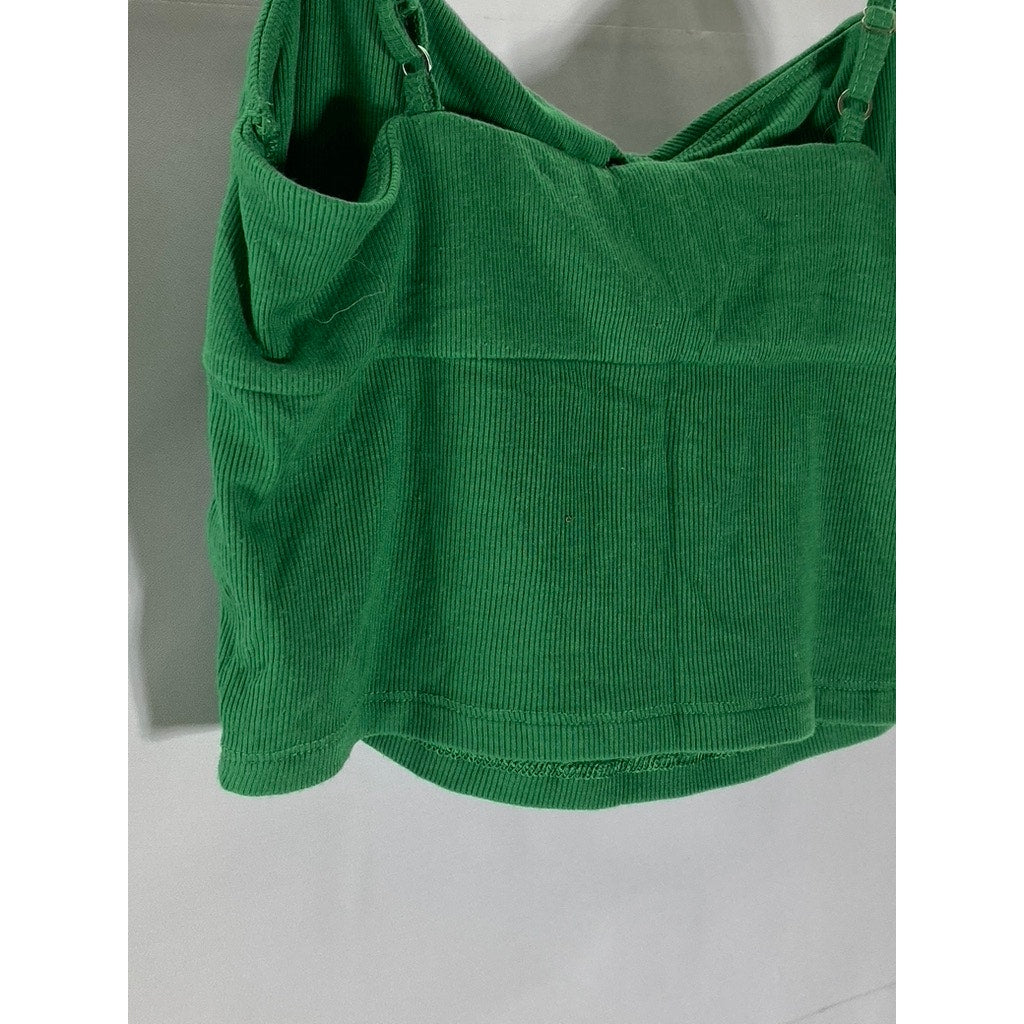 SUN-DEH Women's Dark Green Sweetheart Neck Adjustable Strap Ribbed Crop Top SZ S