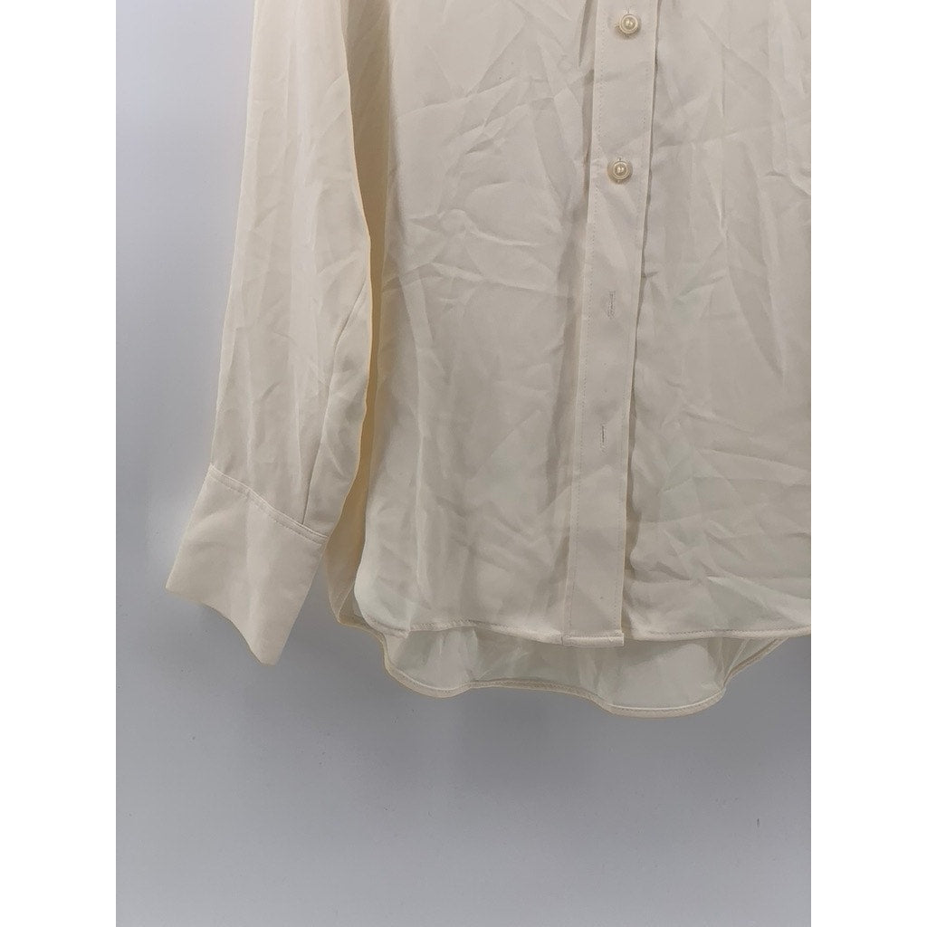 H&M Women's Beige Button-Up Regular Fit Long Sleeve Semi Sheer Top SZ S
