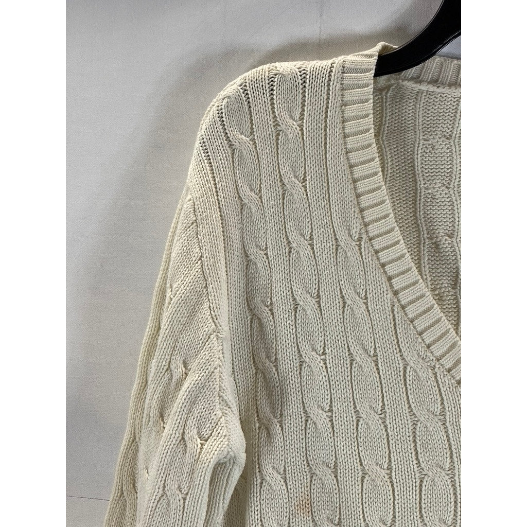 BRANDY MELVILLE Women's Beige V-Neck Cotton-Blend Cable Knit Sweater SZ OS