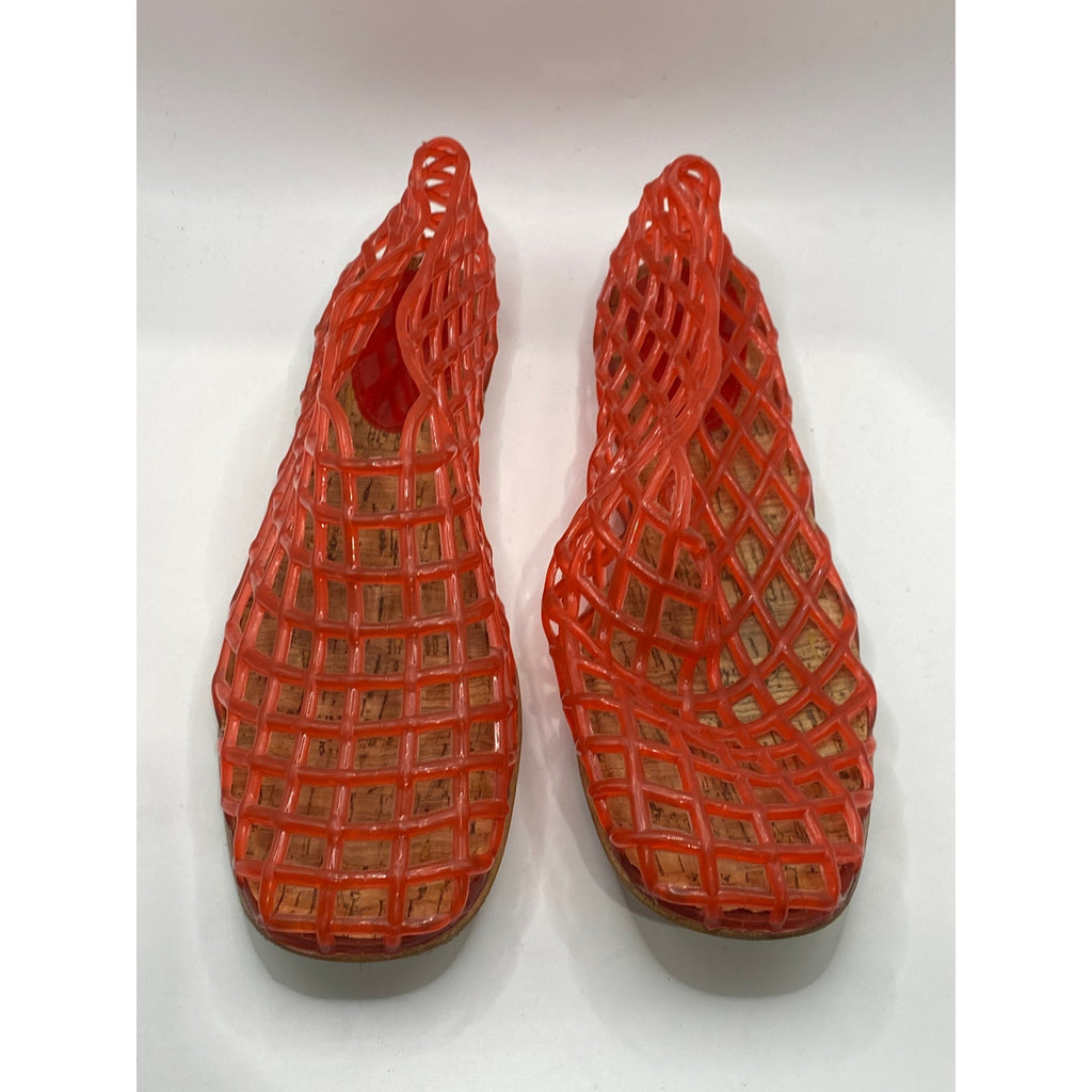 UNBRANDED Women's Red-Orange Jelly Fishnet Slip-On Flats SZ 9