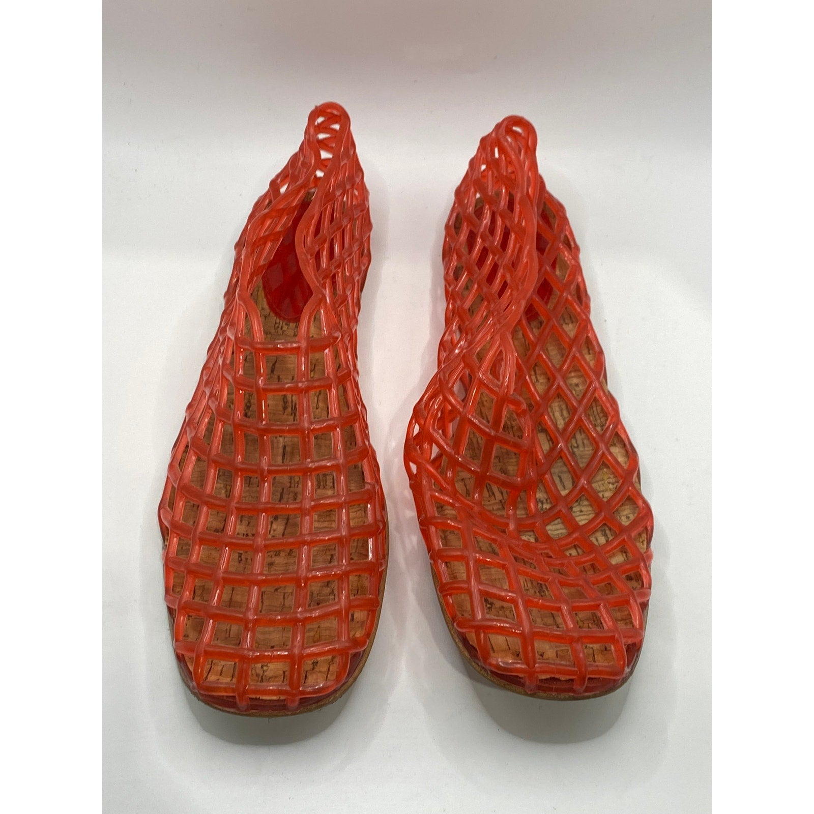 UNBRANDED Women's Red-Orange Jelly Fishnet Slip-On Flats SZ 9