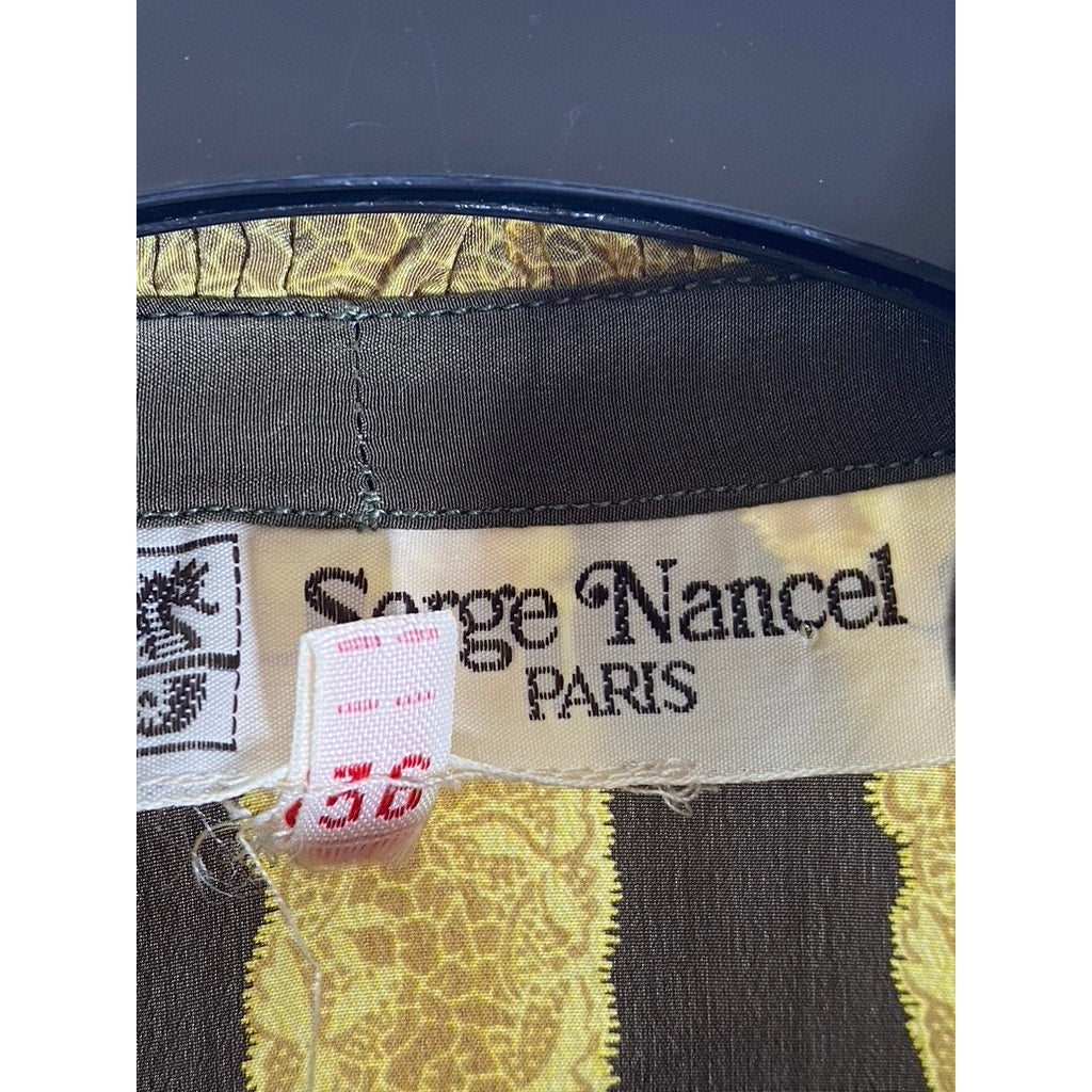 SERGE NANCEL Women’s Vintage Green-Yellow Tie-Neck Button-Up Too SZ 36(US6)