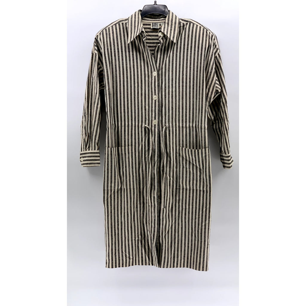 THE HE-RO GROUP Women's Vintage Black-Off White Striped Shirt Dress SZ 12