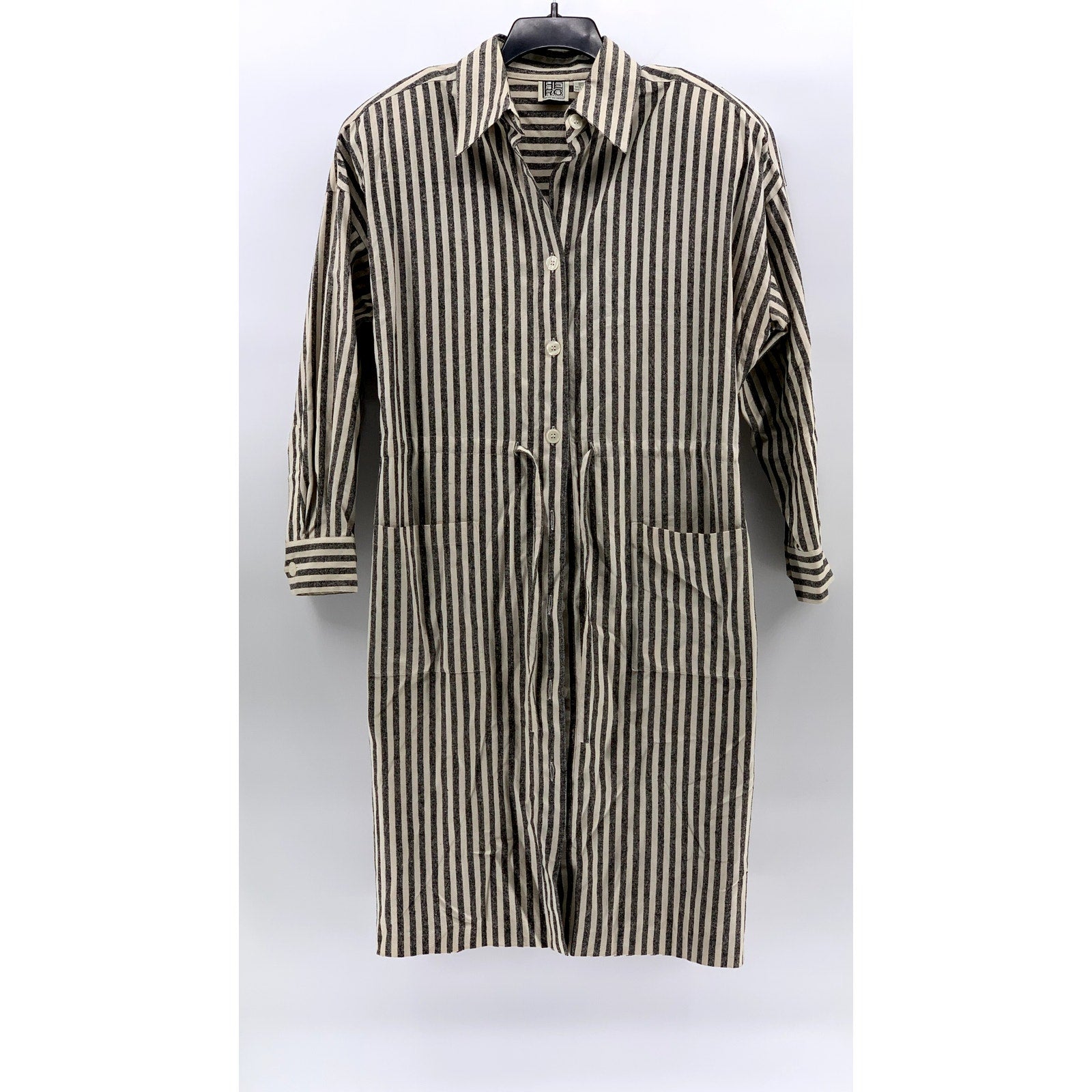 THE HE-RO GROUP Women's Vintage Black-Off White Striped Shirt Dress SZ 12