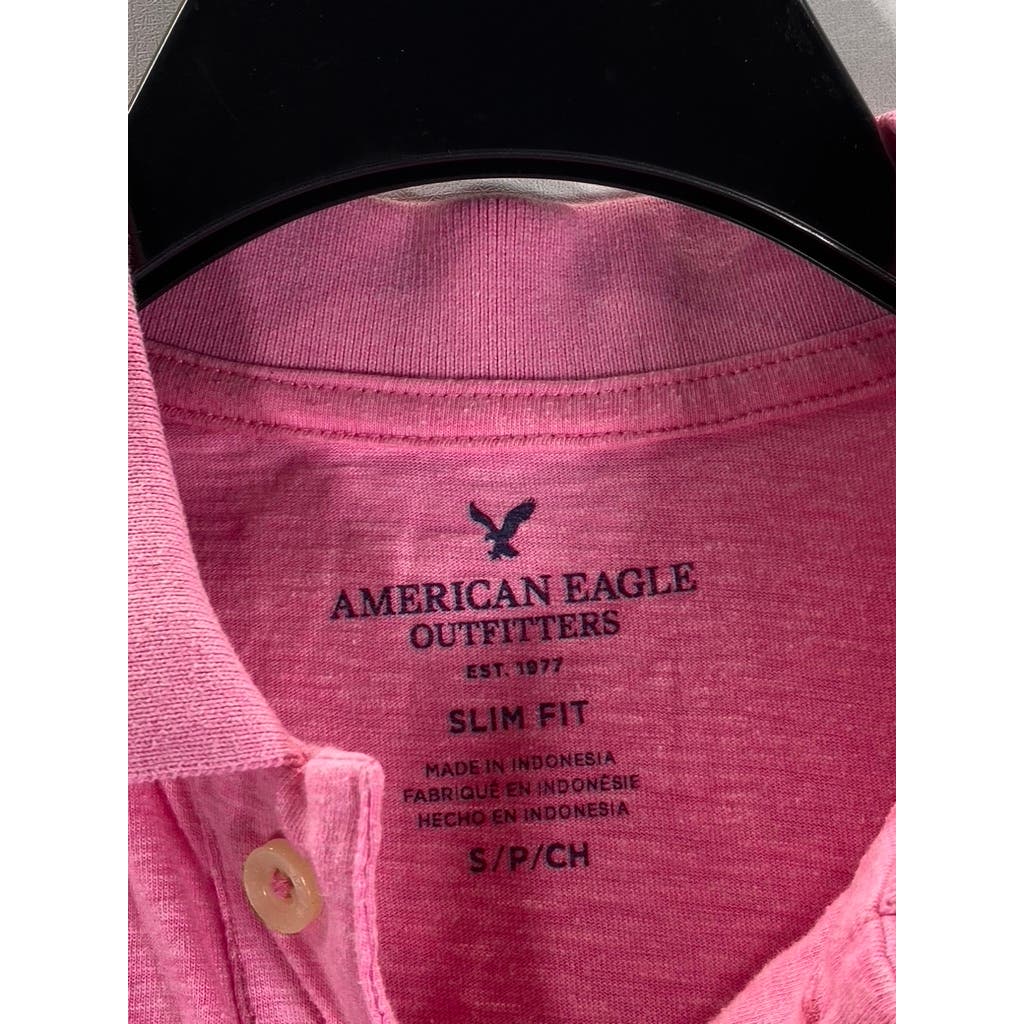 AMERICAN EAGLE OUTFITTERS Men's Pink Slim-Fit Pique Short Sleeve Polo Shirt SZ S