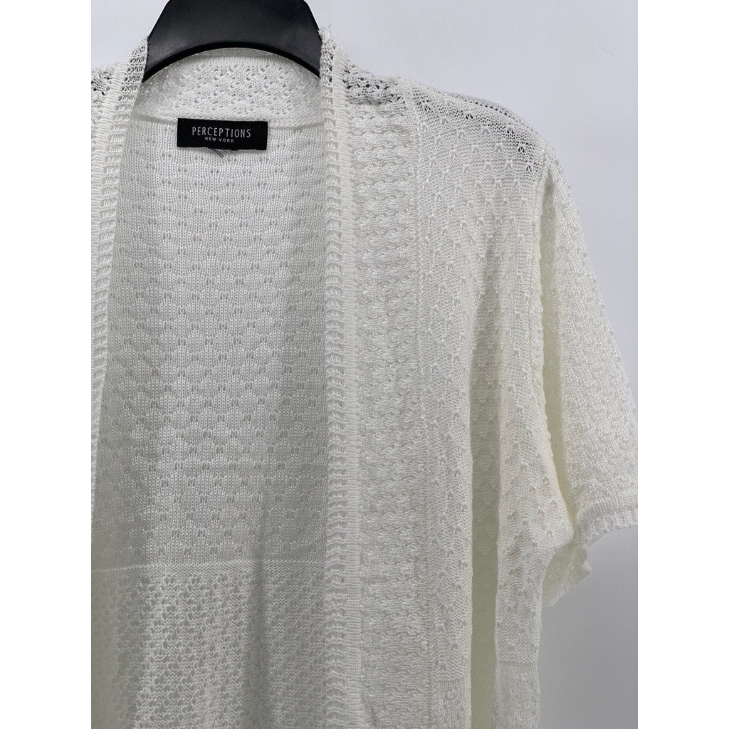 PERCEPTIONS NEW YORK Women's Cream Knit Open-Front Cardigan SZ S