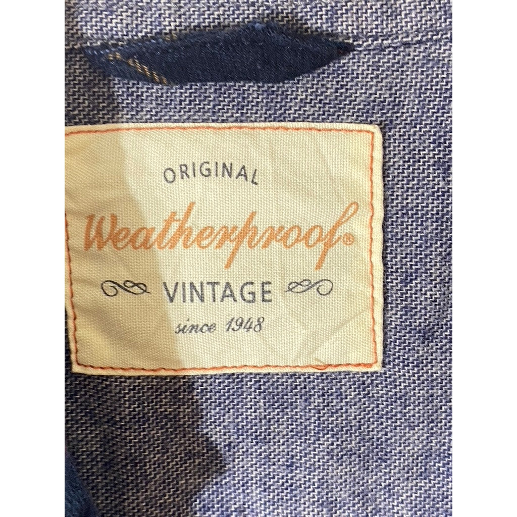 WEATHERPROOF Vintage Original Men's Blue Plaid Button-Up Regular-Fit Shirt SZ L