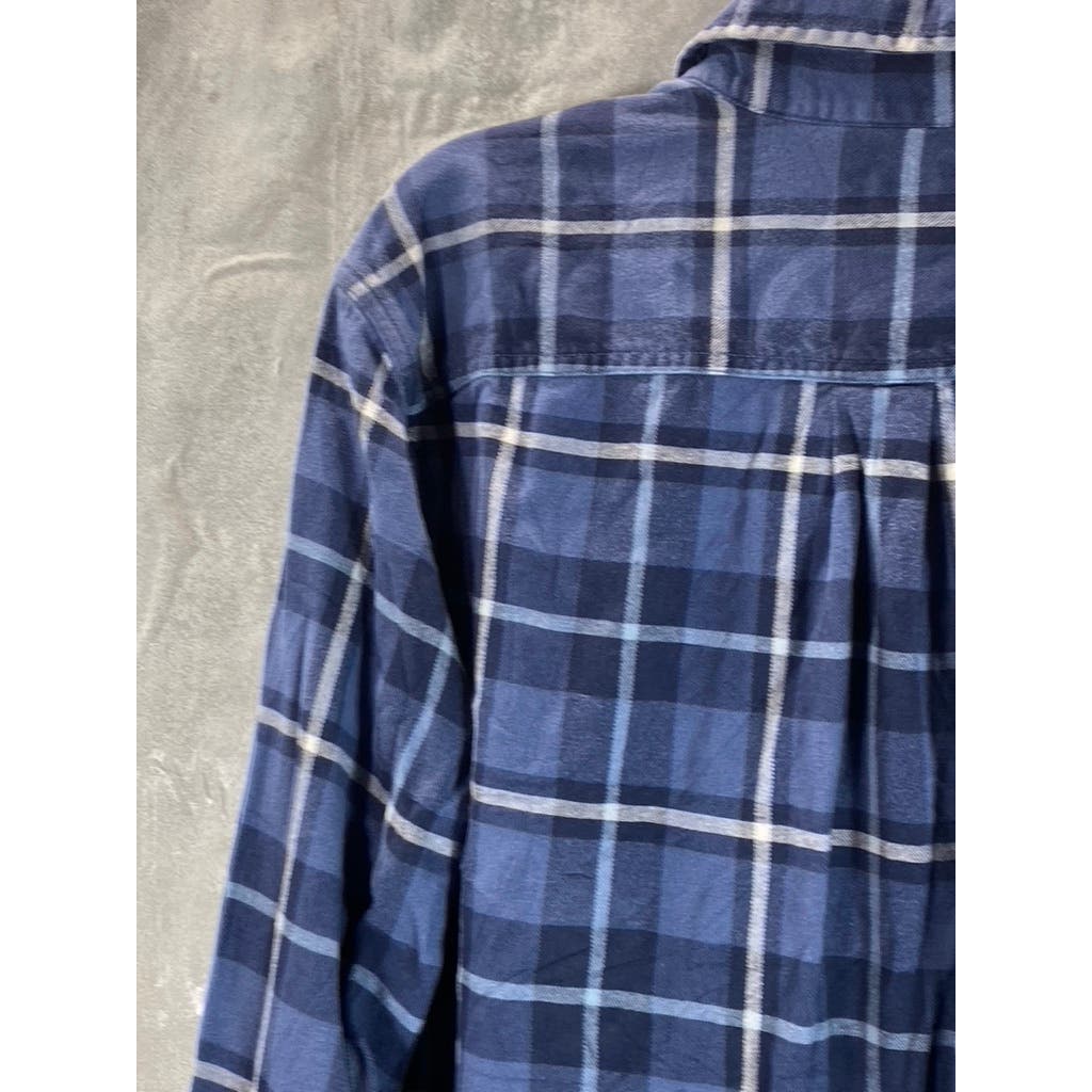 EDDIE BAUER Men's Tall Blue Plaid Classic-Fit Button-Up Long Sleeve Shirt SZ L/T