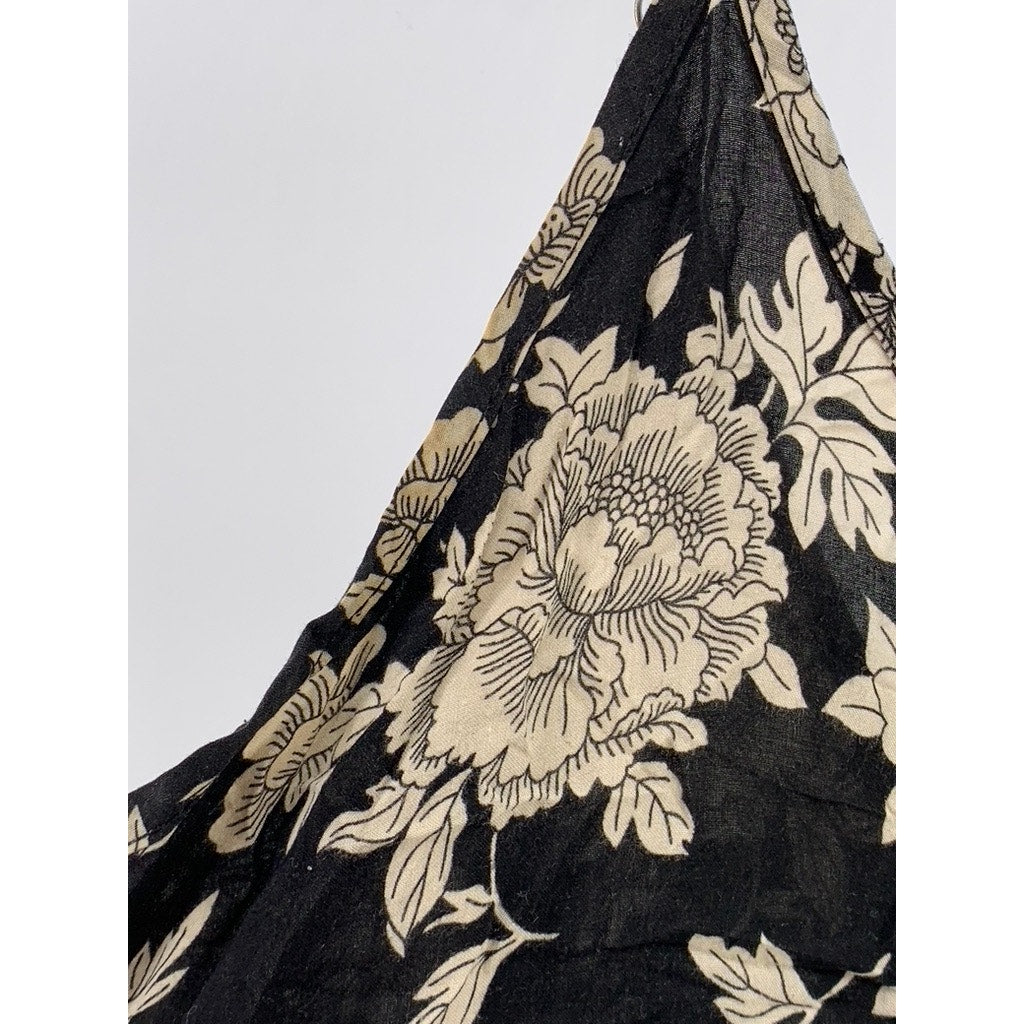 BRANDY MELVILLE Women’s Black-Beige Peony Print Scoop-Neck Slip Mini Dress SZ OS