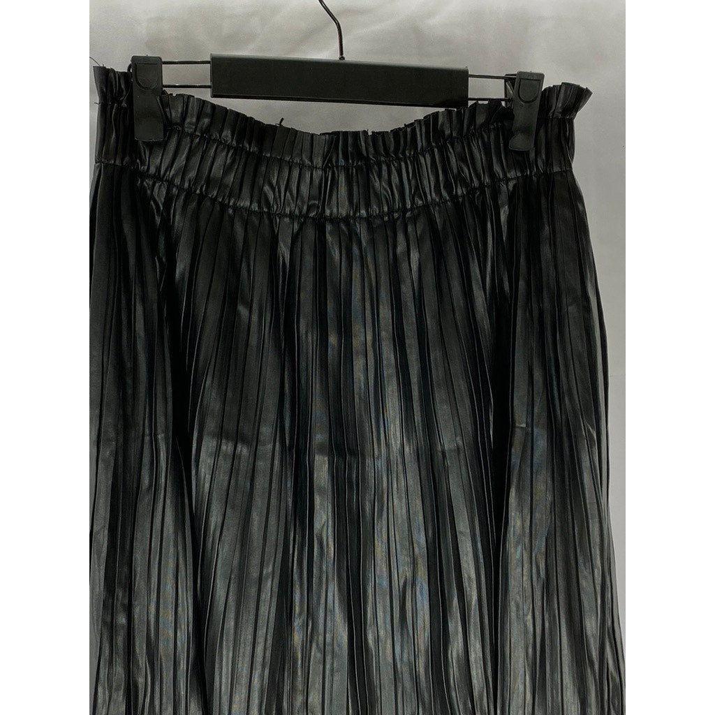 FRAZE Women's Black Pleated Faux-Leather Knee-Length A-Line Skirt SZ 20