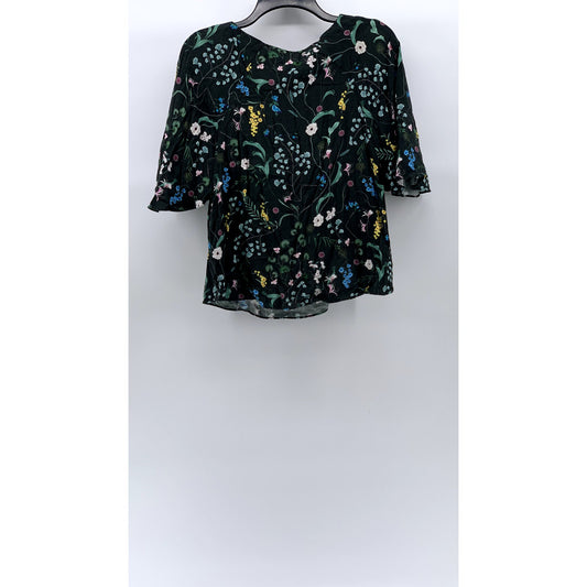ANNA GLOVER X H&M Women's Black Floral Print Crewneck Short Sleeve Top SZ 4