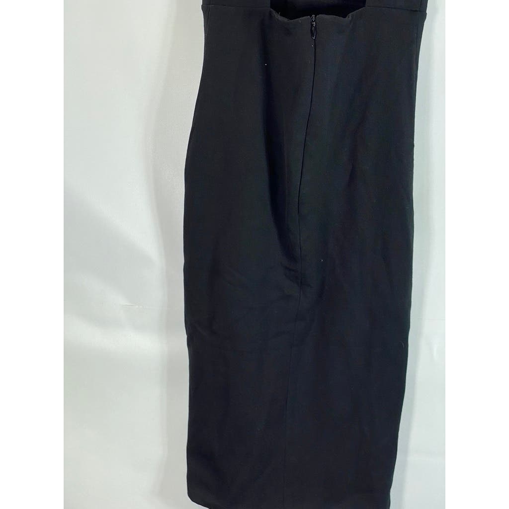 AQ/AQ Women's Black Deep Plunge V Neck Sleeveless Jane Knee Length Dress SZ 0