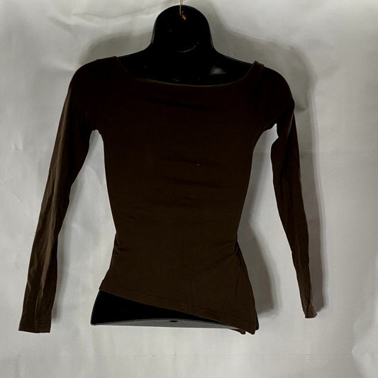 COMMENSE Women's Dark Brown Asymmetrical Spilt-Hem Long Sleeve Top SZ XS