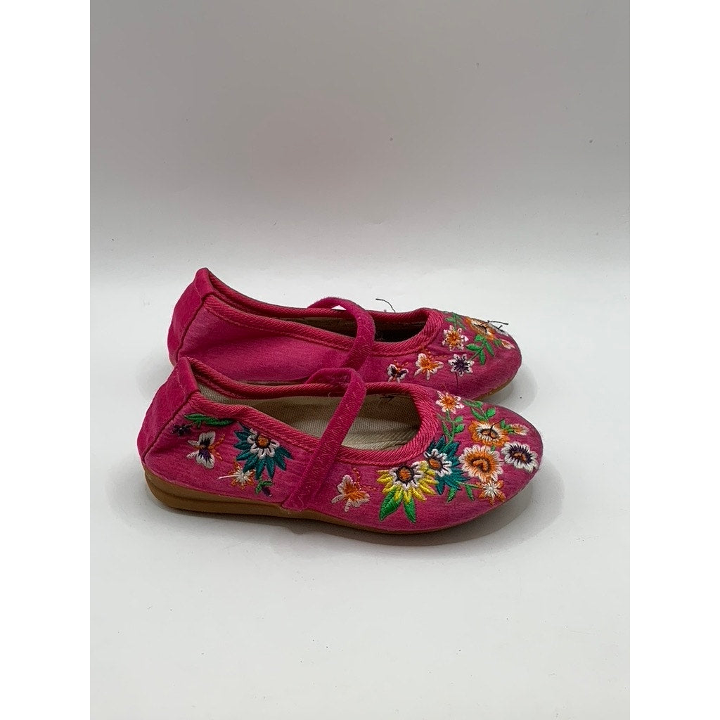 UNBRANDED Baby's Pink Satin Floral Embroidered Mary Janes SZ 26(7)
