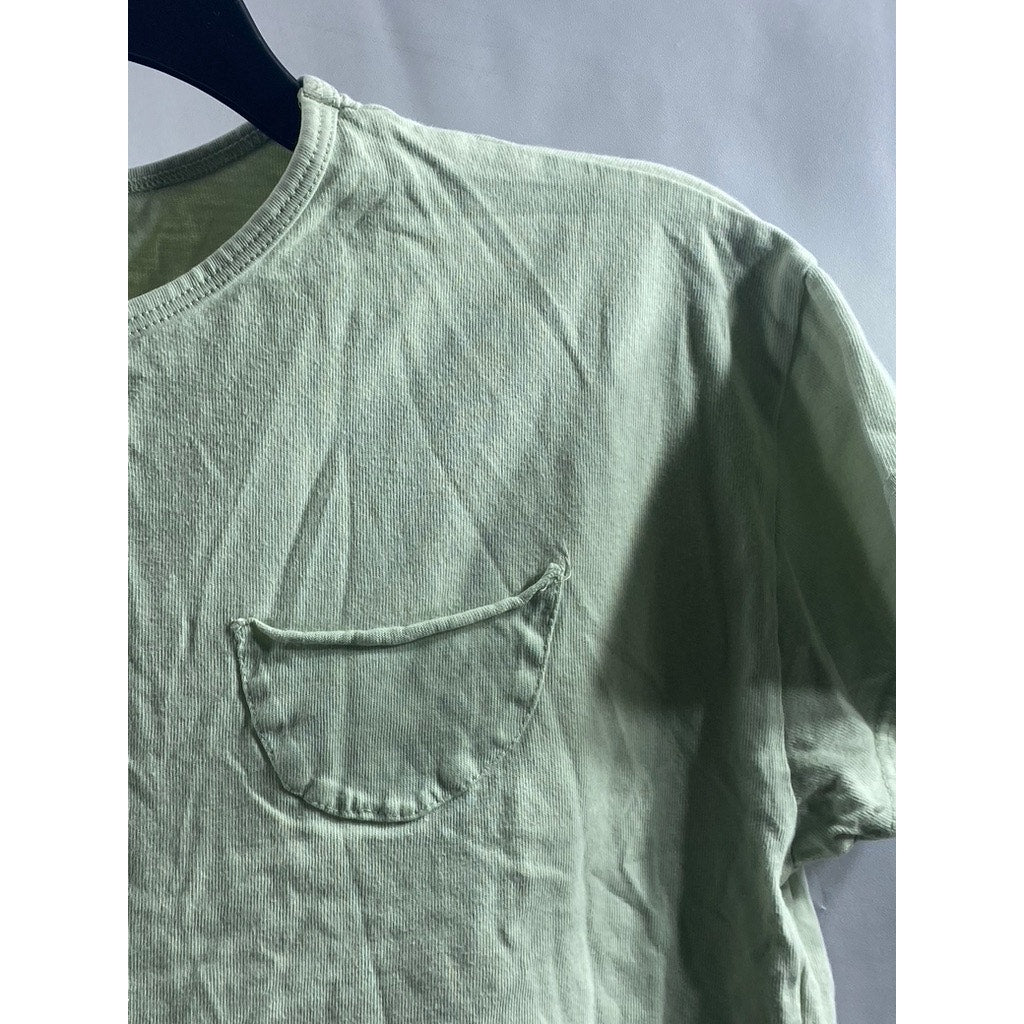 ZARA Girls' Lime Green Crewneck Short Sleeve Chest-Pocket Crop Top SZ 10