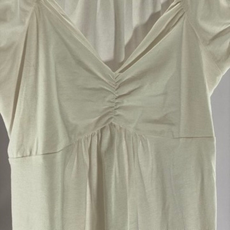 UNBRANDED Women's White Ruched V-Neck Tie-Back Short Sleeve Mini Dress SZ S