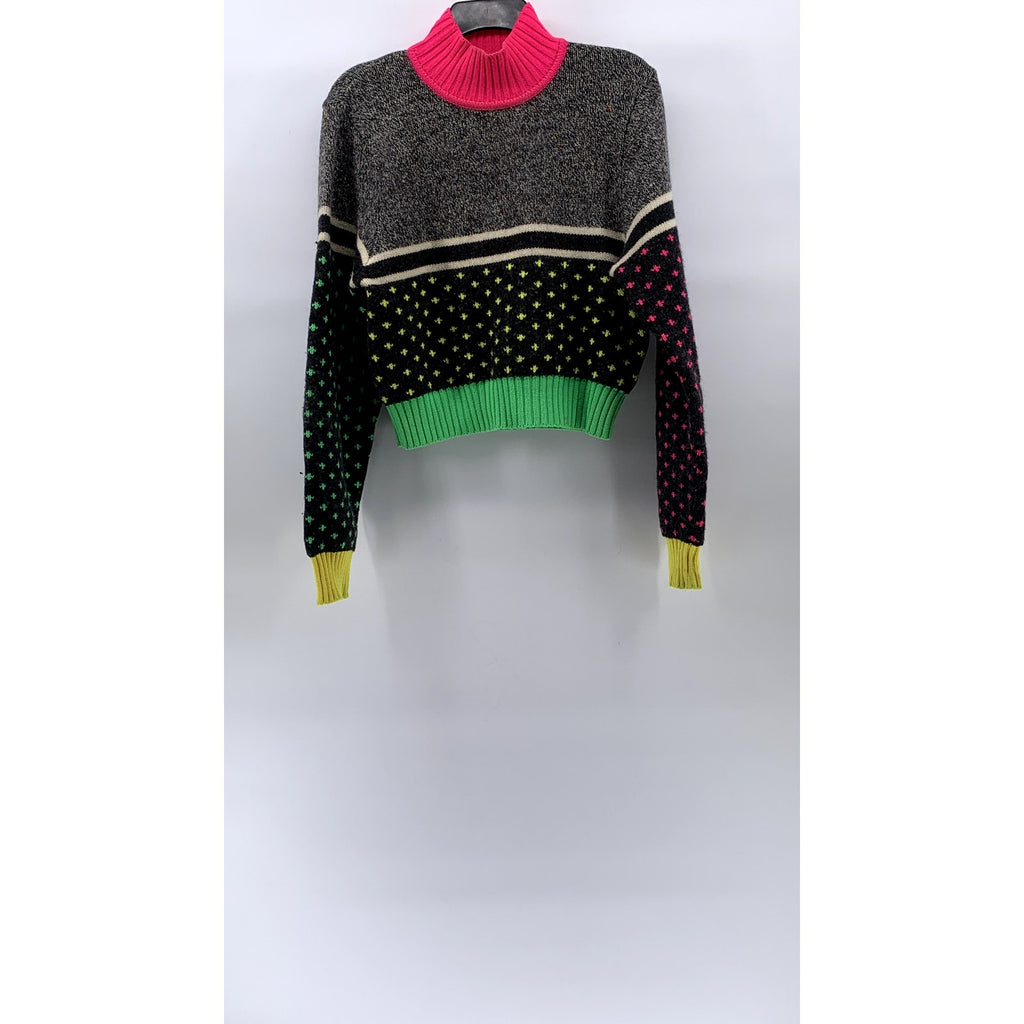 MOSCHINO Women's Multicolor Knit Mock-Neck Long Sleeve Pullover Sweater SZ 14