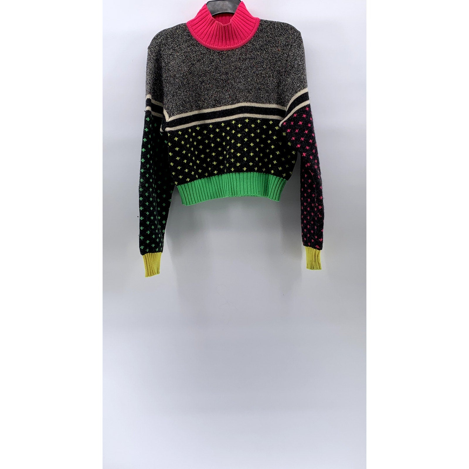 MOSCHINO Women's Multicolor Knit Mock-Neck Long Sleeve Pullover Sweater SZ 14