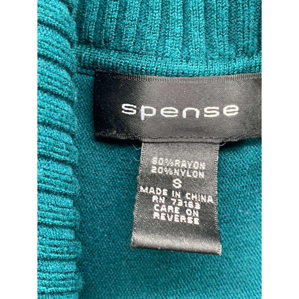 SPENSE Women's Dark Green Fold-Over Neck Short Sleeve Sweater Top SZ S