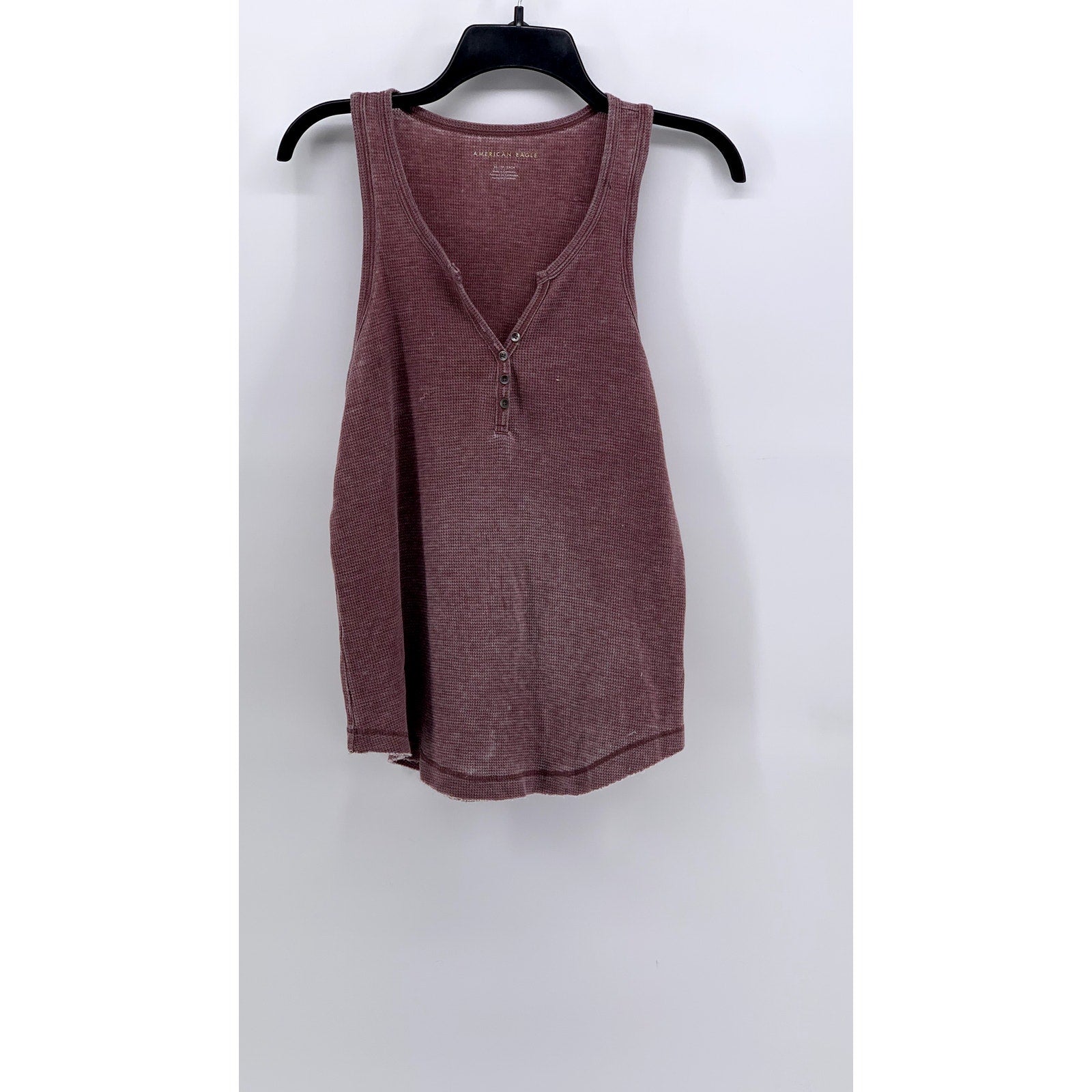 AMERICAN EAGLE Women's Mauve Distressed Waffle-Knit Henley Tank Top SZ XS