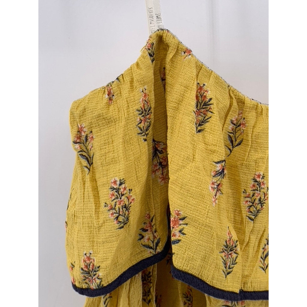 SWEET WANDERER Women's Yellow Floral Print Off-The-Shoulder Overlay Top SZ S