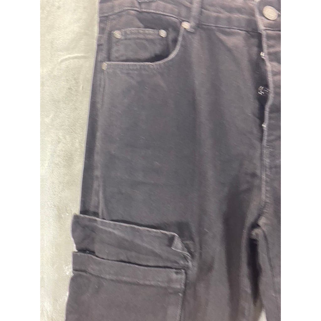 MAN BOOHOOMAN Men's Black Distressed Stretch Popper Hem Cargo Jeans SZ 36